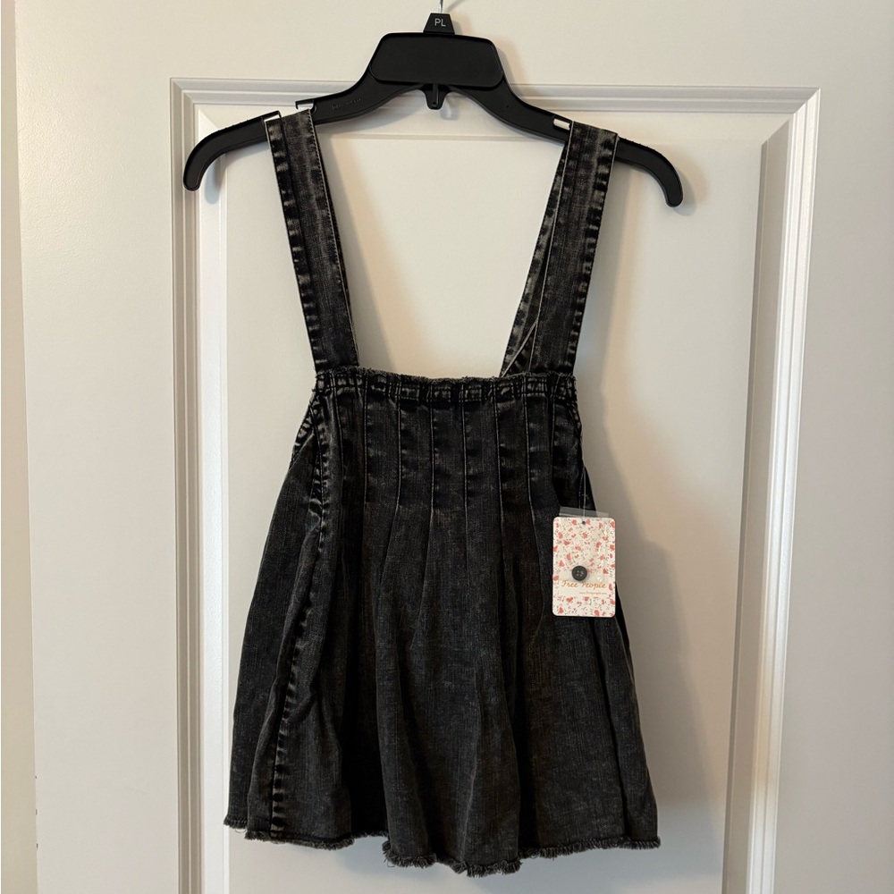 Free People Black Washed Denim Pinafore Tank Top - Picture 3 of 6